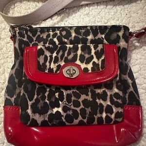 Coach Leopard Print Crossbody Bag with Red Accents